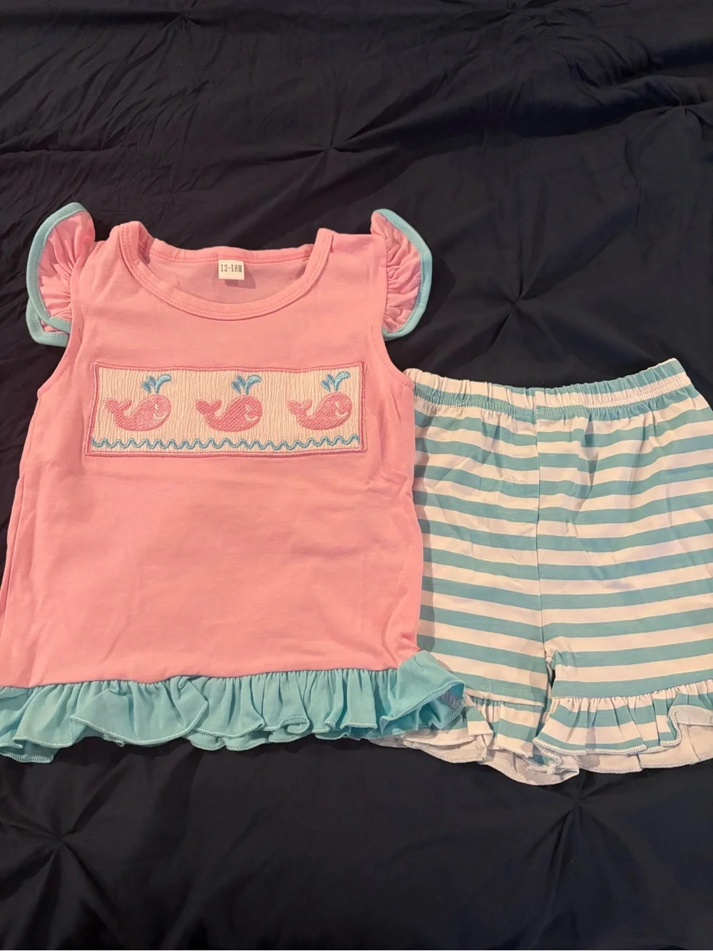 Toddler Boutique Girl Whale Shorts Set..12-18M